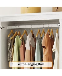 Wooden Wardrobe with 4 Storage Shelves and Hanging Rod, White