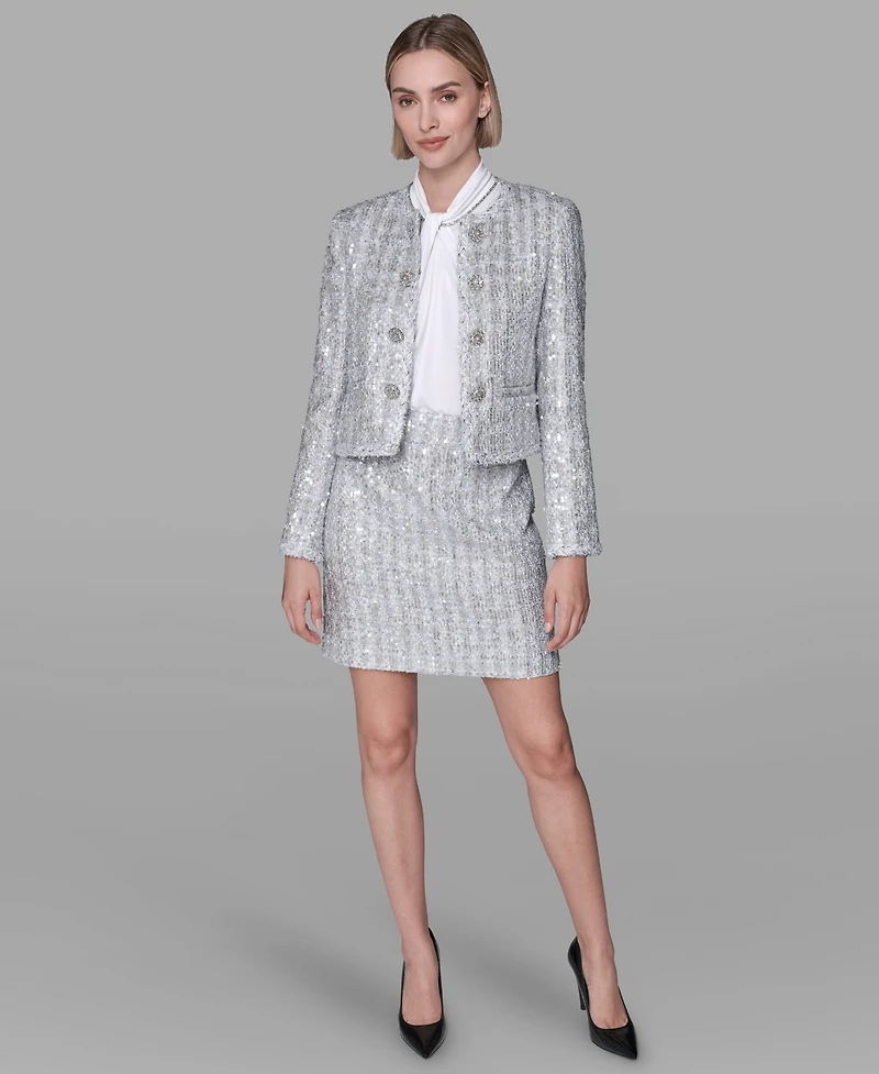 Karl Lagerfeld Paris Women's Novelty Button Front Jacket