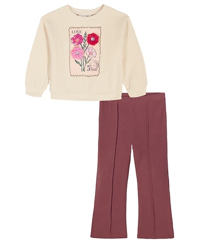 Kids Headquarters Baby Girls 2-Piece Printed Top and Ribbed Flare Leggings Set