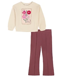 Kids Headquarters Baby Girls 2-Piece Printed Top and Ribbed Flare Leggings Set
