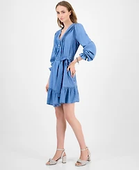 Tommy Hilfiger Women's Belted Ruffled Chambray Dress