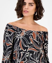 Robbie Bee Women's Square-Neck Ruffle-Trim 3/4-Sleeve Dress