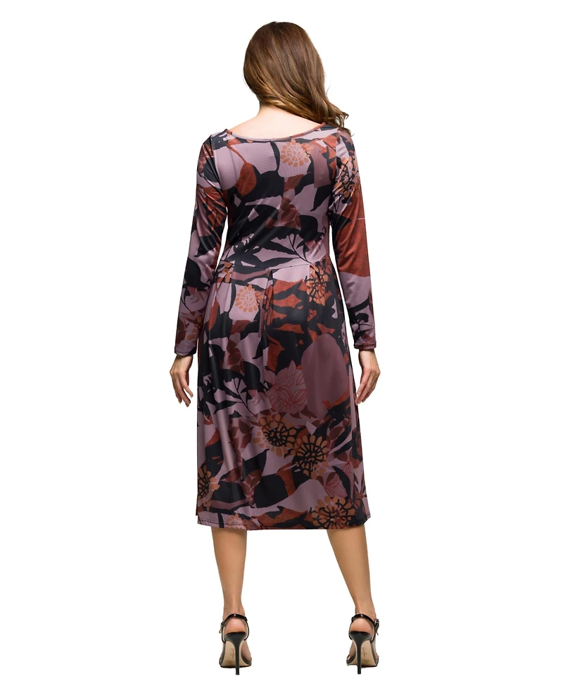 24seven Comfort Apparel Women's Long Sleeve Midi Dress
