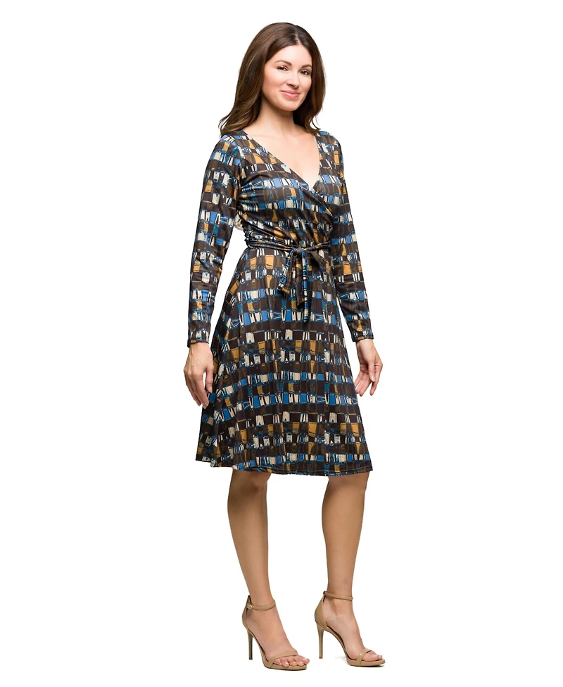 24seven Comfort Apparel Women's Long Sleeve Wrap Dress