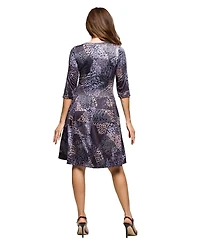 24seven Comfort Apparel Women's Three Quarter Sleeve Fit and Flare Dress