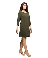 24seven Comfort Apparel Women's Three Quarter Sleeve A Line Knee Length Dress