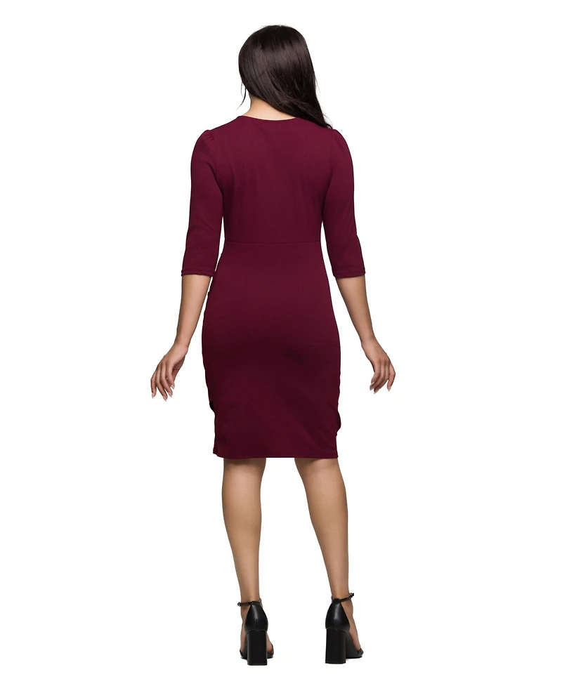 24seven Comfort Apparel Women's Solid Color V Neck Faux Wrap Dress