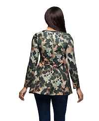 24seven Comfort Apparel Women's Multiprint Long Sleeve Scoop Neck Top