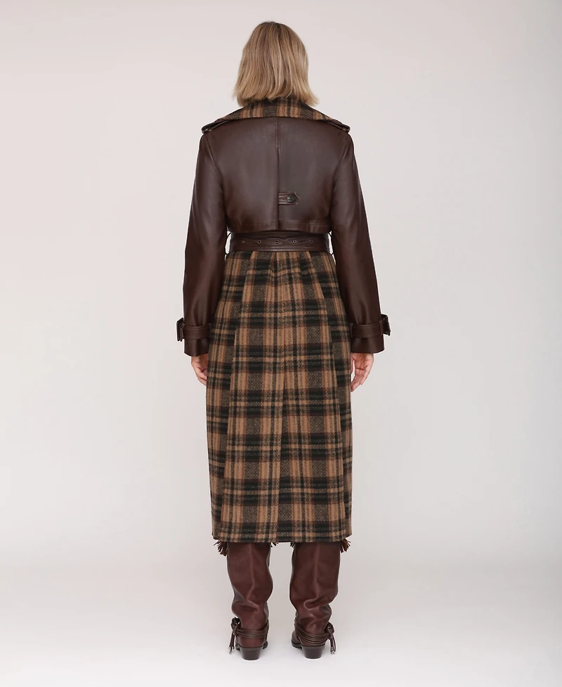 Avec Les Filles Women's Plaid Oversized Maxi Trench Coat