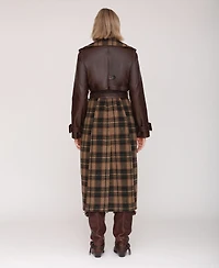 Avec Les Filles Women's Plaid Oversized Maxi Trench Coat