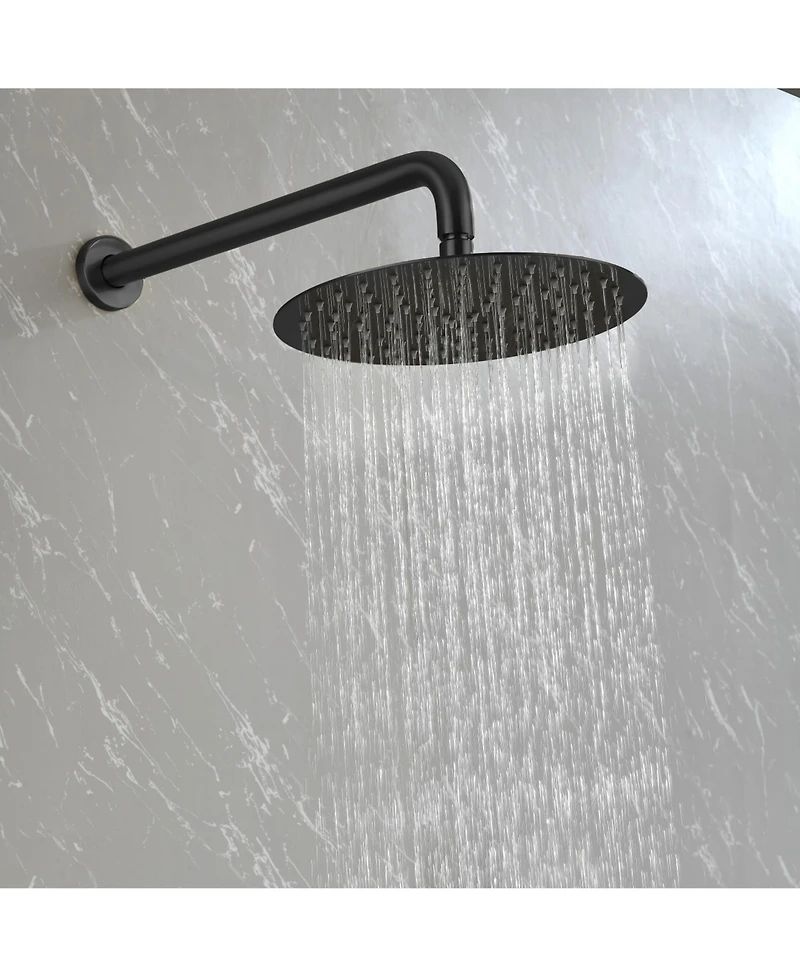 Rainsken Wall Mounted Shower Faucet Set with High Pressure 10" Stainless Steel Rain Shower 2 Way Pressure Balance Shower Valve Kit, Black