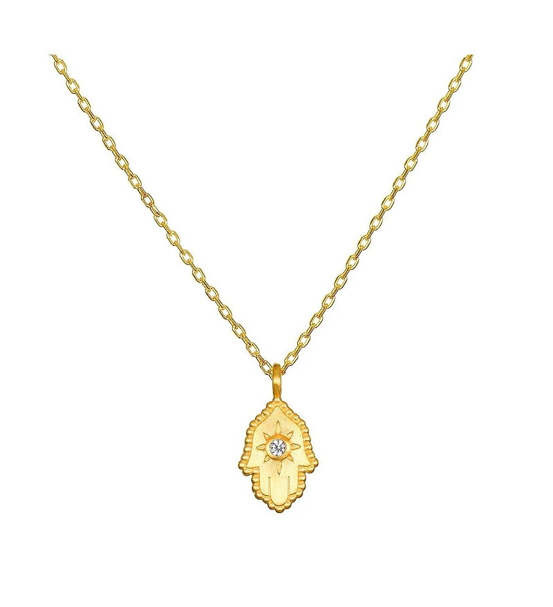 Satya Jewelry Protective Hand White Topaz Hamsa Necklace