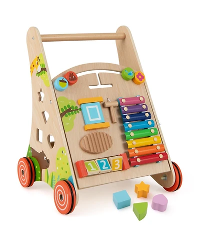 Gymax Wooden Baby Walker Baby Push Walker w/ Handle Storage & Wheels Walker Toy