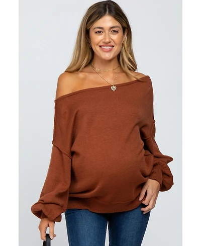 Pinkblush Camel Boat Neck Bubble Sleeve Maternity Sweater