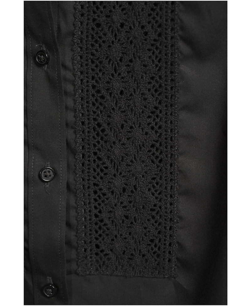 Lands' End Women's Sleeveless No Iron Shirt with Lace Inset