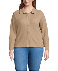 Lands' End Women's Plus Long Sleeve Waffle Collared Shacket
