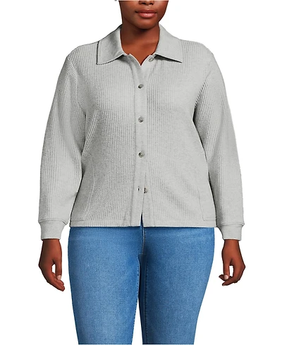 Lands' End Women's Plus Long Sleeve Waffle Collared Shacket