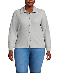 Lands' End Women's Plus Long Sleeve Waffle Collared Shacket