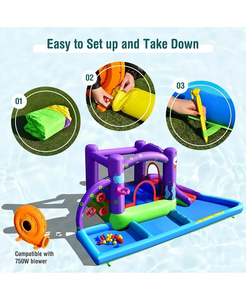 Inflatable Octopus Water Slide Park with Bounce House Pool and Games for Kids