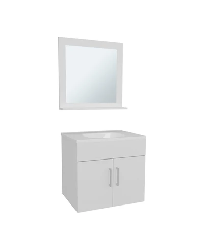 Depot E-Shop Jette Bathroom Set, Vanity Sink + Mirror, 2 Doors, 1 Shelf, White