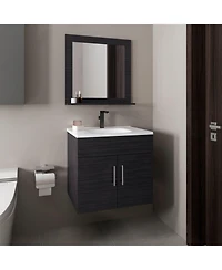 Depot E-Shop Jette Bathroom Set, Vanity Sink + Mirror, 2 Doors, 1 Shelf, White