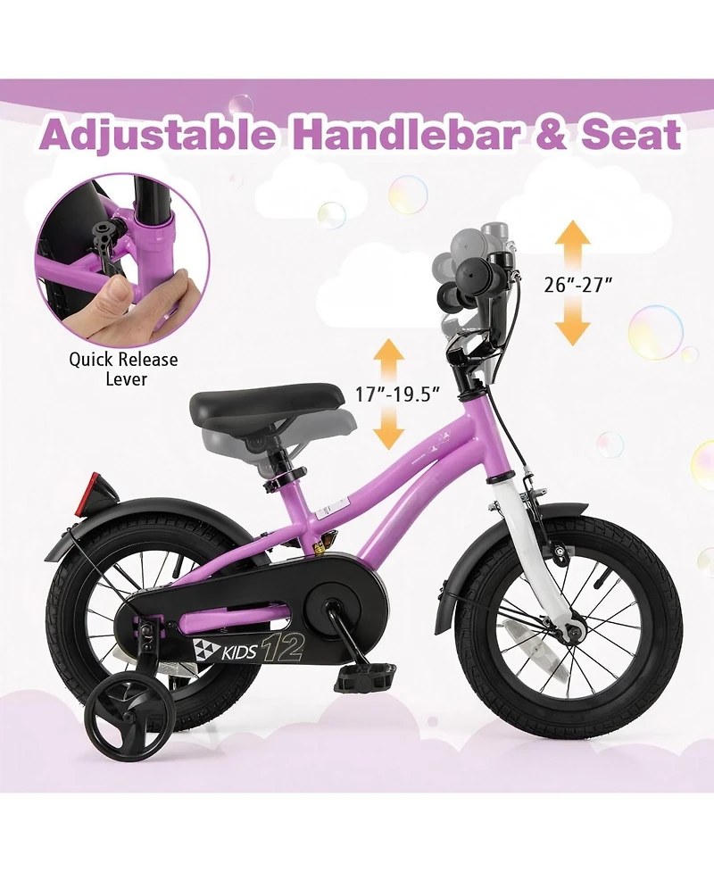 Adjustable Kids Bike with Basket and Training Wheels