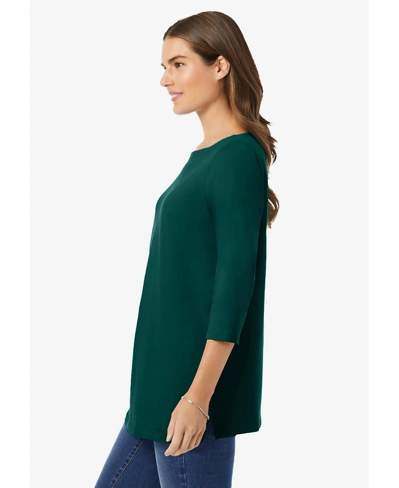 Woman Within Women's Perfect Three-Quarter Sleeve Boatneck Tee
