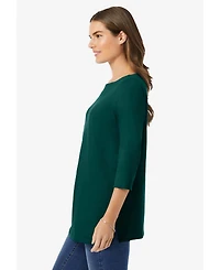 Woman Within Women's Perfect Three-Quarter Sleeve Boatneck Tee