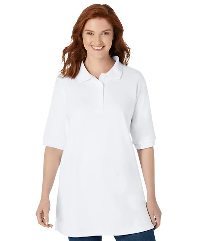 Woman Within Plus Elbow-Sleeve Polo Tunic