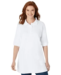 Woman Within Plus Elbow-Sleeve Polo Tunic