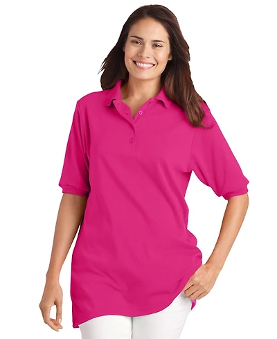 Woman Within Plus Elbow-Sleeve Polo Tunic