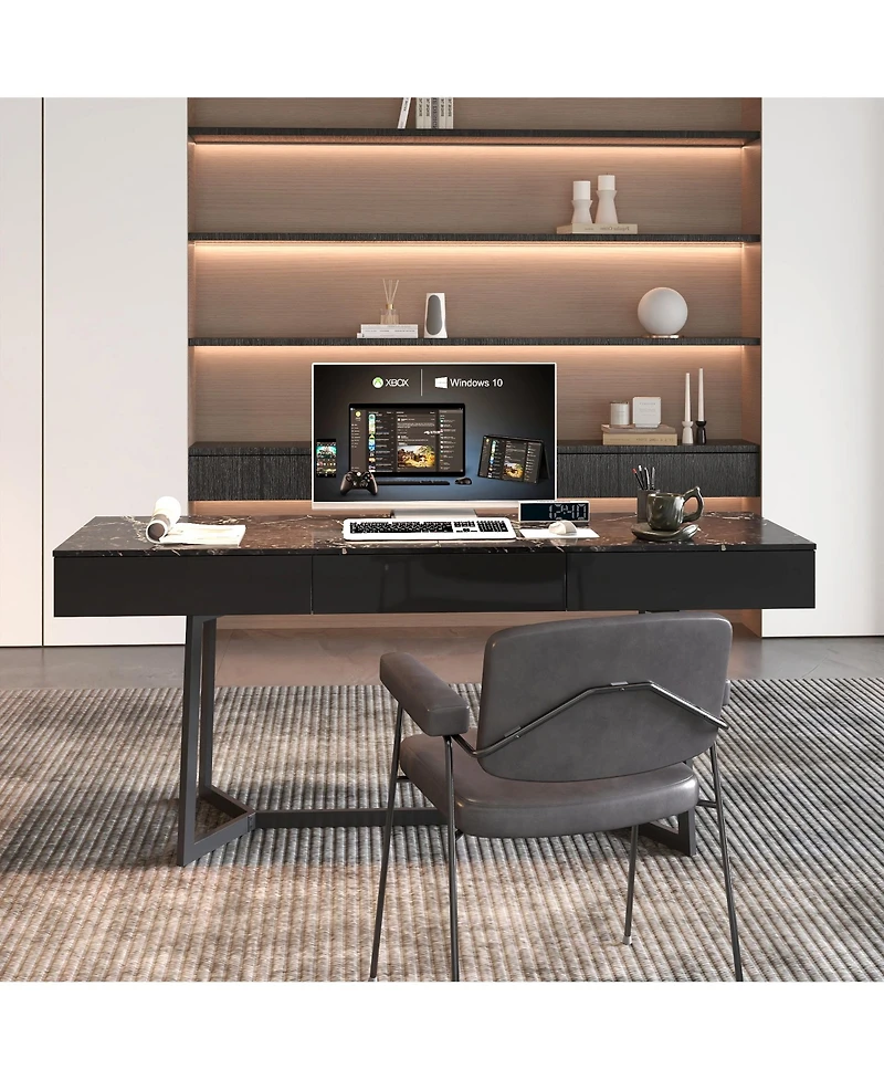 Lovmor Modern Black 70.87" Computer Desk, Study & Work Desk, Y-Shaped Metal Legs