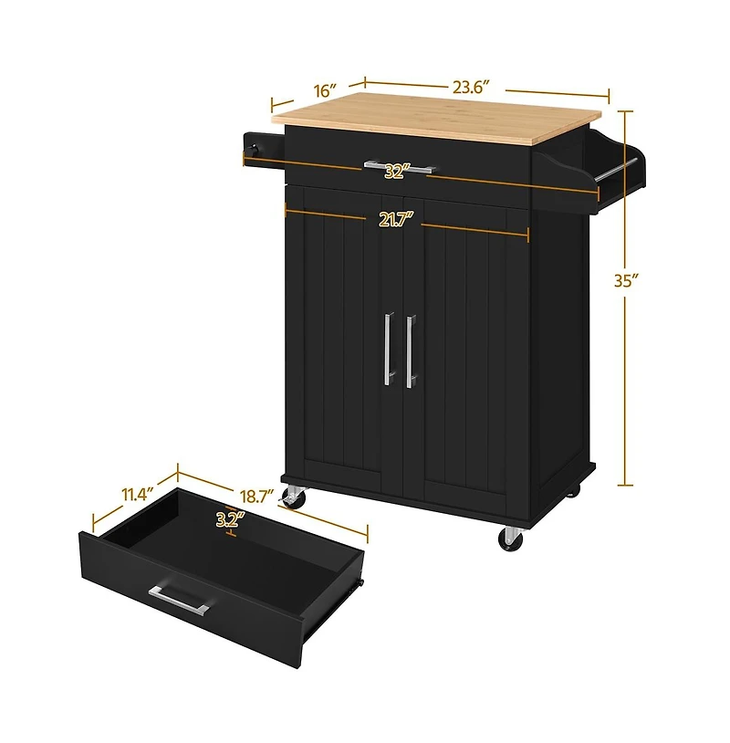Yaheetech 35" H Rolling Kitchen Island Cart with Spice Rack