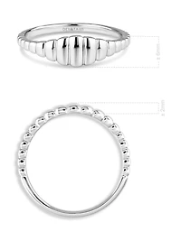 Devata Ribbed Ring in Rhodium Plated Sterling Silver, Size 9