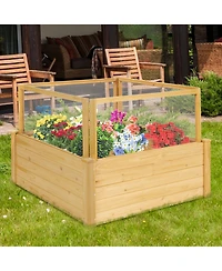 Gymax Raised Garden Bed Guard Fence Wooden Garden Box with 9 Grids & Critter