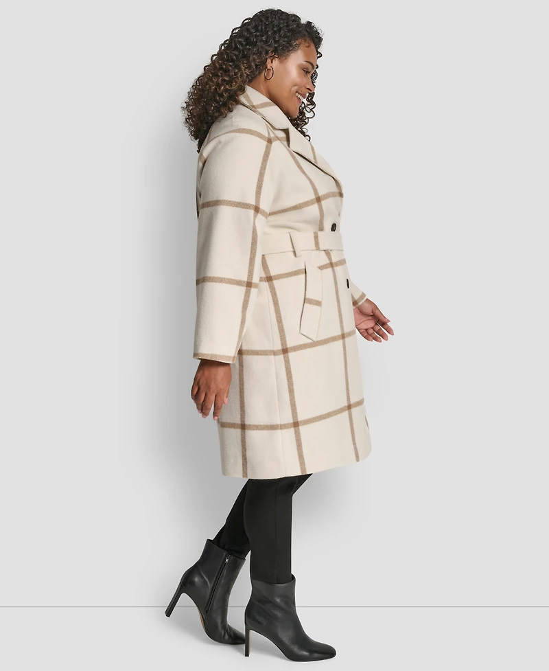Dkny Plus Belted Notch Collar Coat