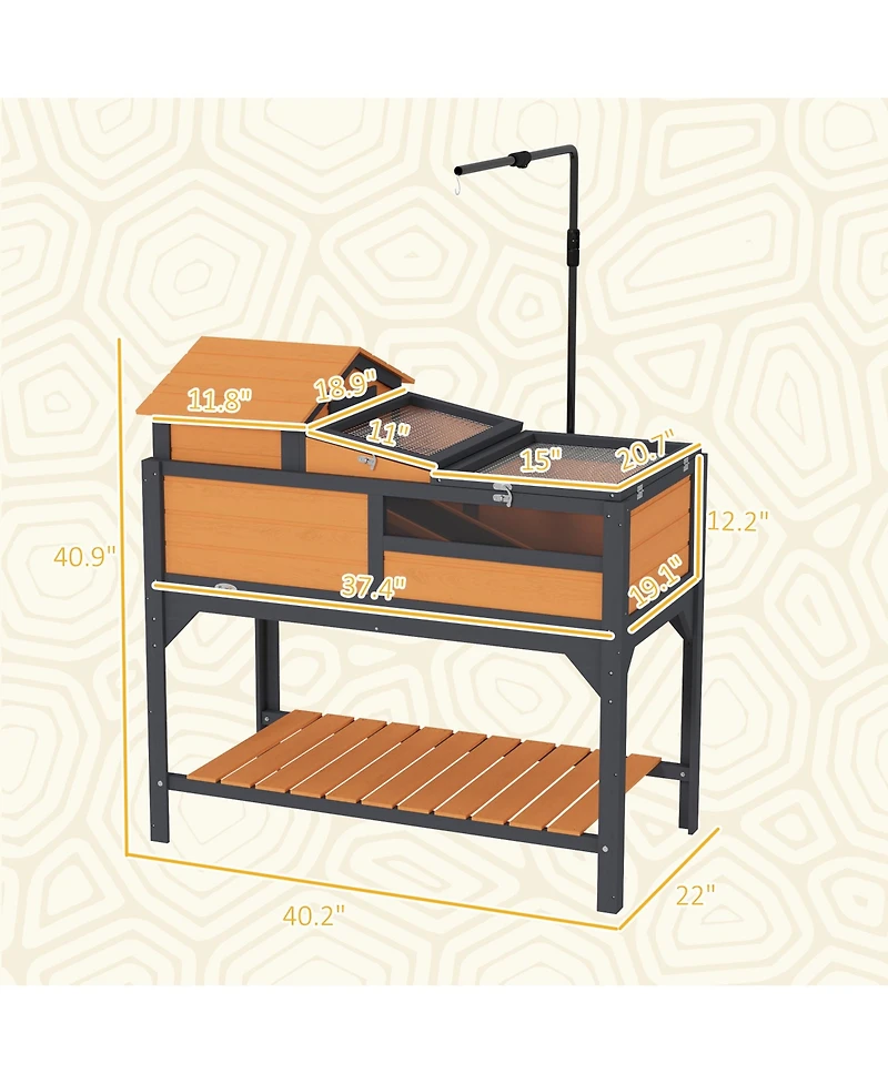 PawHut Tortoise Habitat with Adjustable Lamp Holder, Storage Shelf,