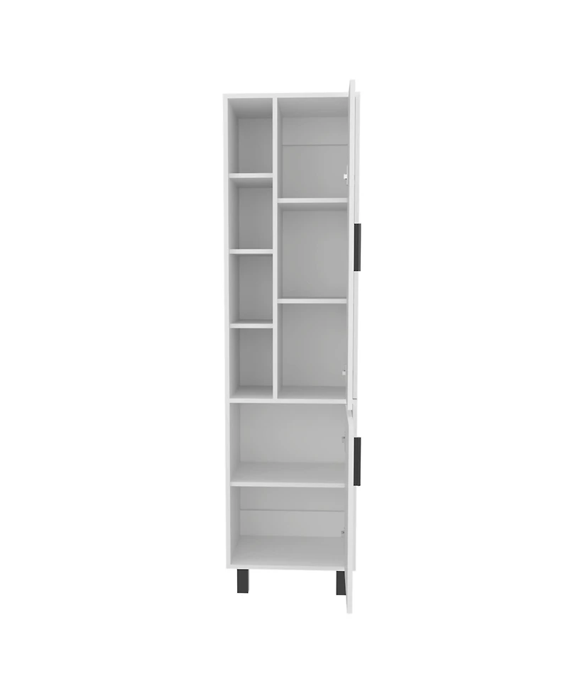 Depot E-Shop Nicut Storage Cabinet, 2 Doors, 9 Shelves, 4 Legs, White