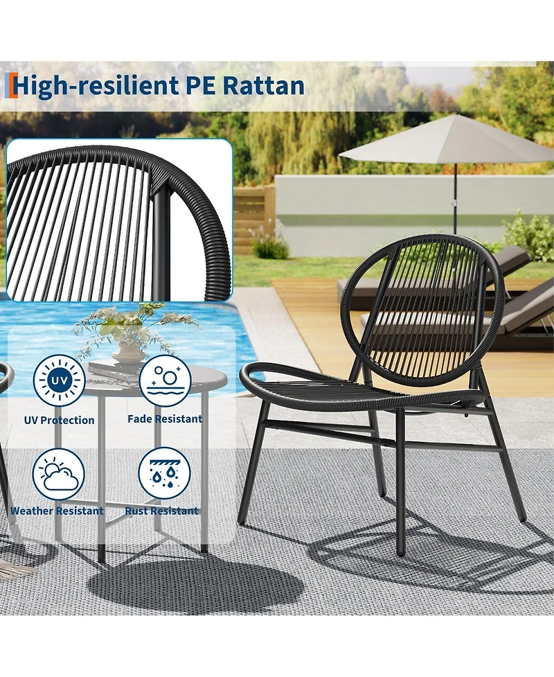 gaomon 3-Piece Outdoor Seating Acapulco Chair All Weather Small Patio Bistro Set of 2 Chairs and Side Table Modern Outdoor Furniture