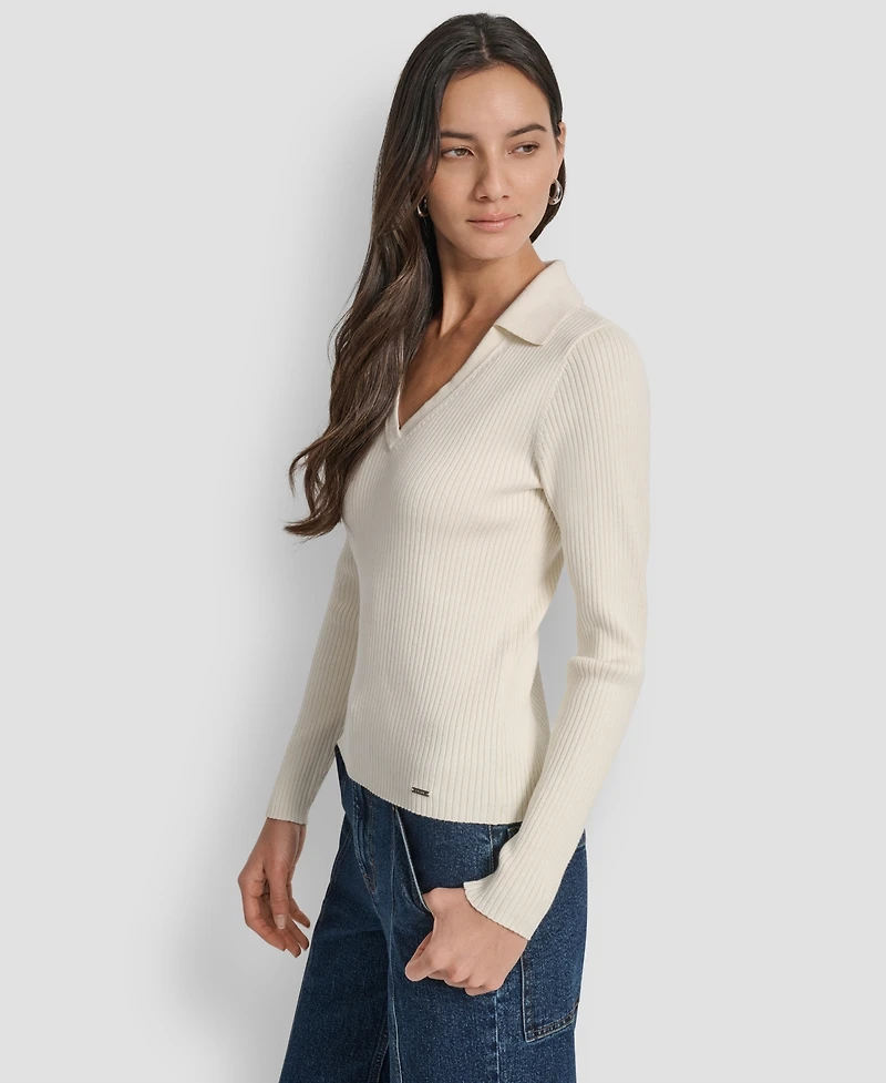 Dkny Jeans Petite Ribbed Johnny-Collar Sweater
