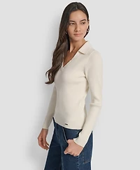 Dkny Jeans Petite Ribbed Johnny-Collar Sweater