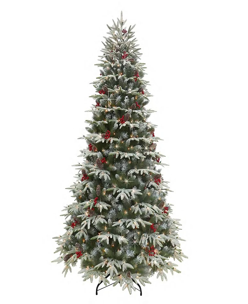 Puleo 7.5FT Pre-Lit Flocked Hartford Fir Artificial Christmas Tree