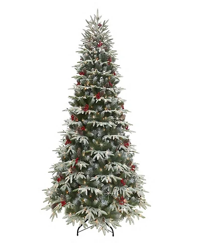 Puleo 7.5FT Pre-Lit Flocked Hartford Fir Artificial Christmas Tree