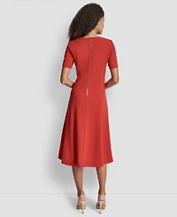 Dkny Short Sleeve Jewel Neck Suede Midi Dress