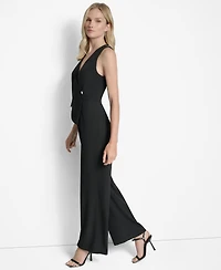 Dkny Sleeveless Asymmtetric Wide Leg Vest Jumpsuit