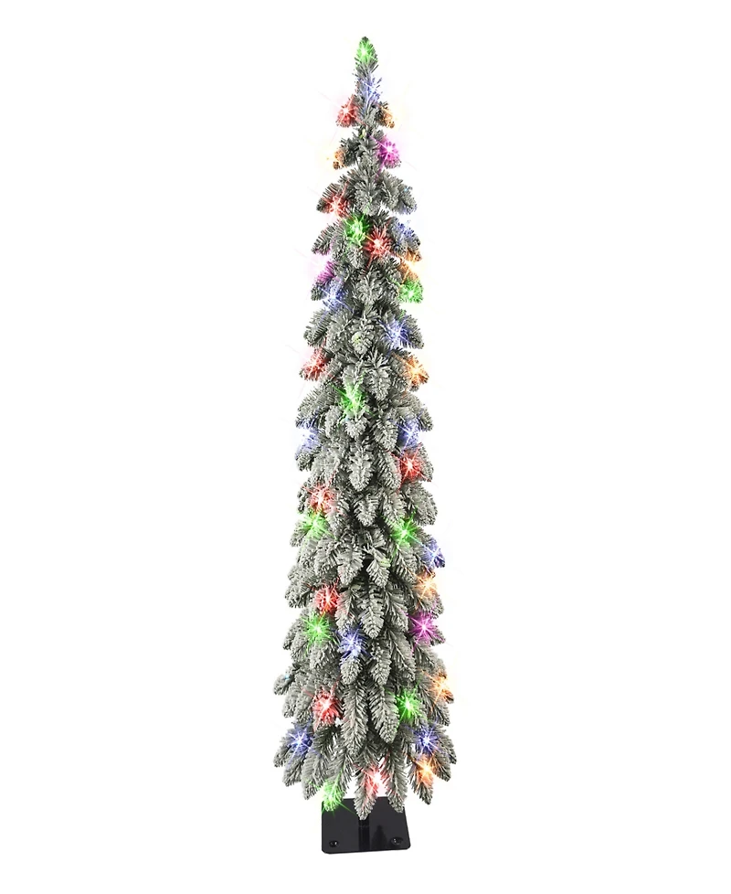 4' Pre-Lit Flocked Alpine Pencil Tree with Multi-Color Incandescent Lights