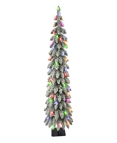 4' Pre-Lit Flocked Alpine Pencil Tree with Multi-Color Incandescent Lights