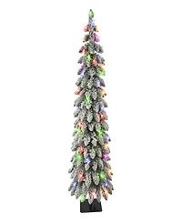 4' Pre-Lit Flocked Alpine Pencil Tree with Multi-Color Incandescent Lights