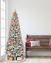 Puleo 6.5FT Pre-Lit Flocked Vancouver Pine Tree