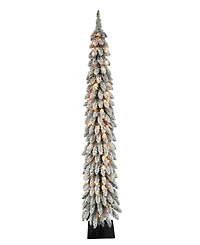 Puleo 6FT Pre-Lit Flocked Alpine Pencil Artificial Christmas Tree